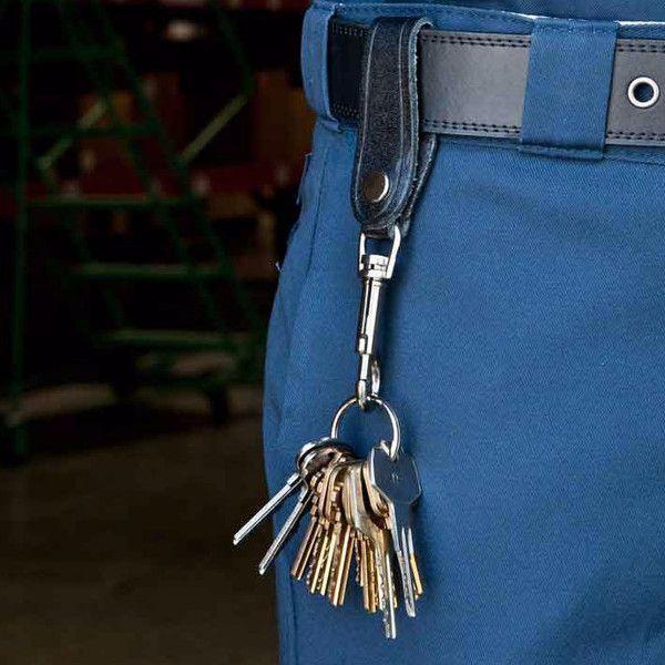 Real Leather Dual Belt Loop Key Hook Clip with Double Key Ring