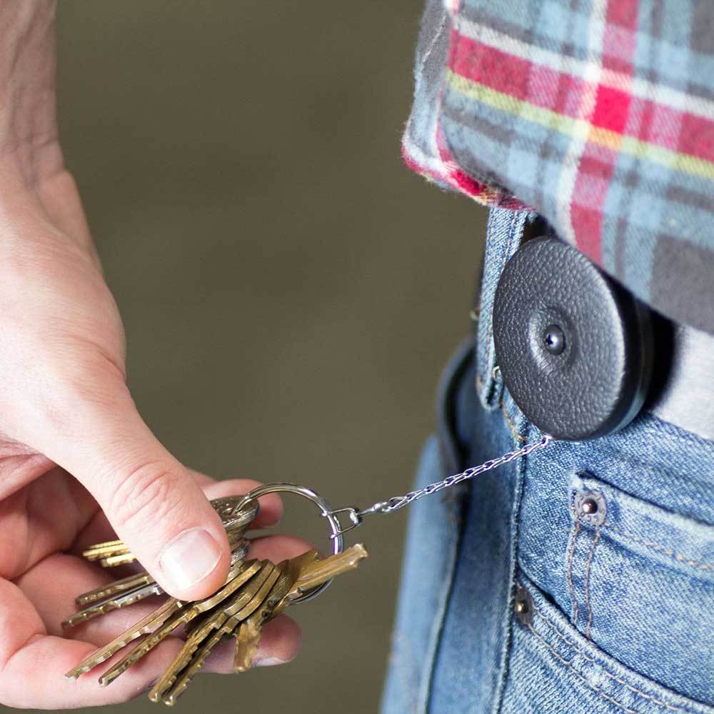 The Original Retractable Keychain with Vintage Chrome or Vinyl Black Front and Key Ring