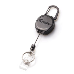 Retractable Key-Chain Badge Reel - Heavy Duty Key Holder Ring with Carabiner,Steel  Cable,3 Quick Release Clips,Keychain for Work,Janitor,Black,2PCS 